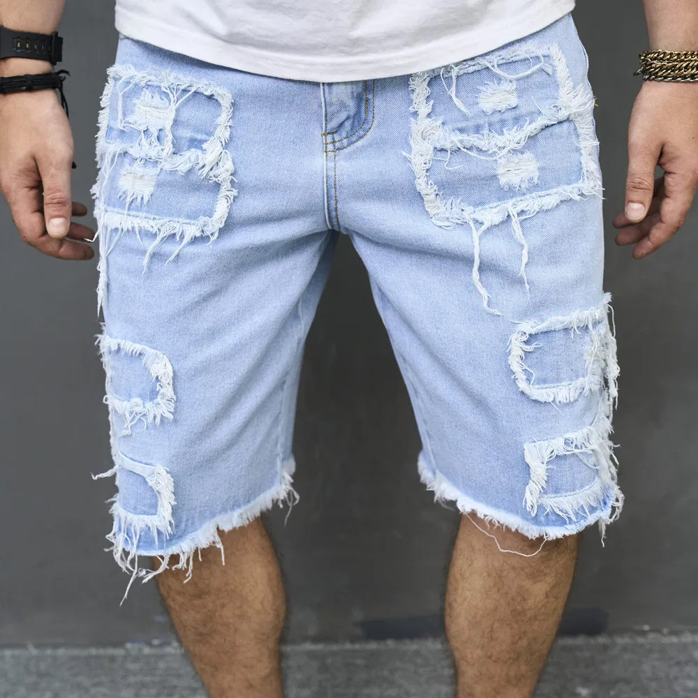 Ripped Light Blue Denim Shorts
